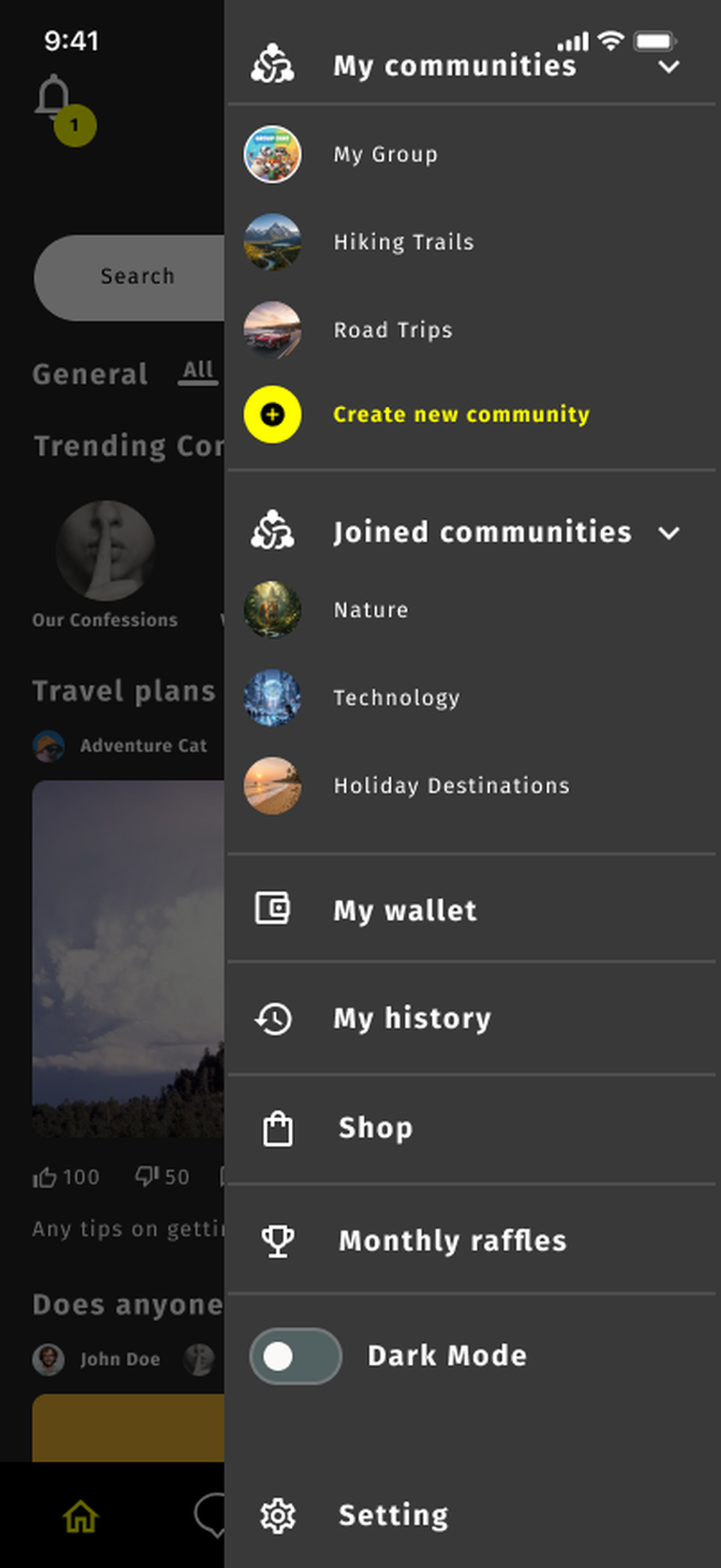 ConfessionsZA hamburger menu linking feed tools and account areas