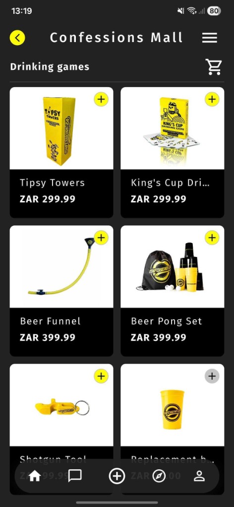 Confessions Mall drinking games catalogue