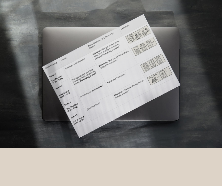 Tablet showing a promo video storyboard document