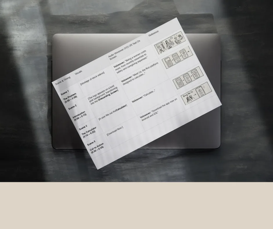 Tablet showing a promo video storyboard document